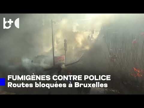 Chaos total à Bruxelles: agriculteurs lancent des fumigènes sur la police et bloquent les routes